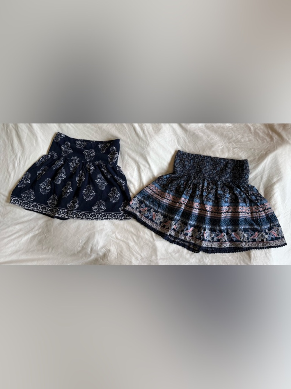 Hollister Navy Floral & Patterned Smocked Mini Skirts (Pair)